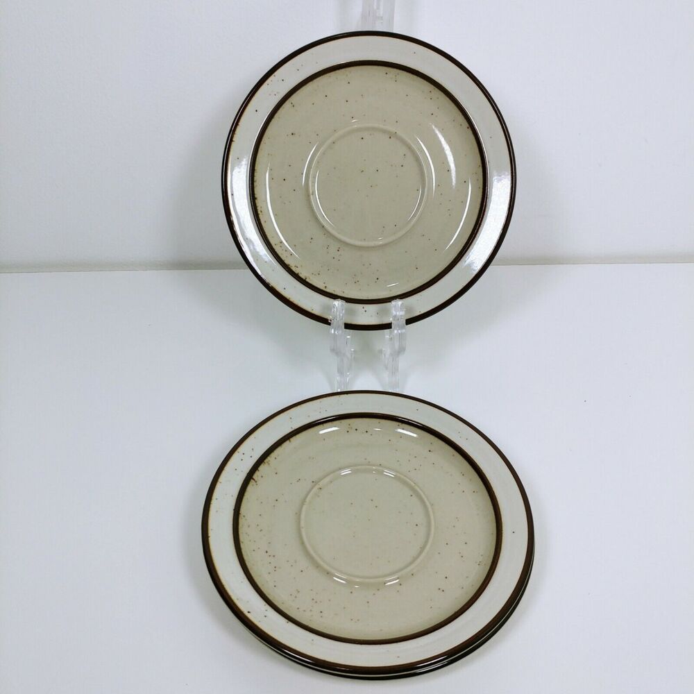 3 Sango Rainbow Stoneware Speckled Brown saucers restaraunt ware Capri Japan